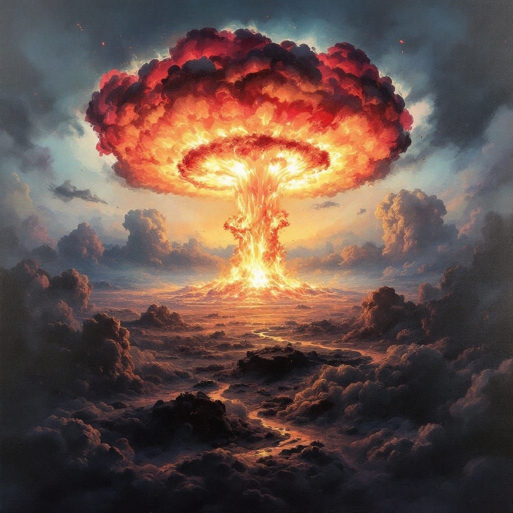 Nuclear Mushroom Clouds in Epic Impressionist Style
