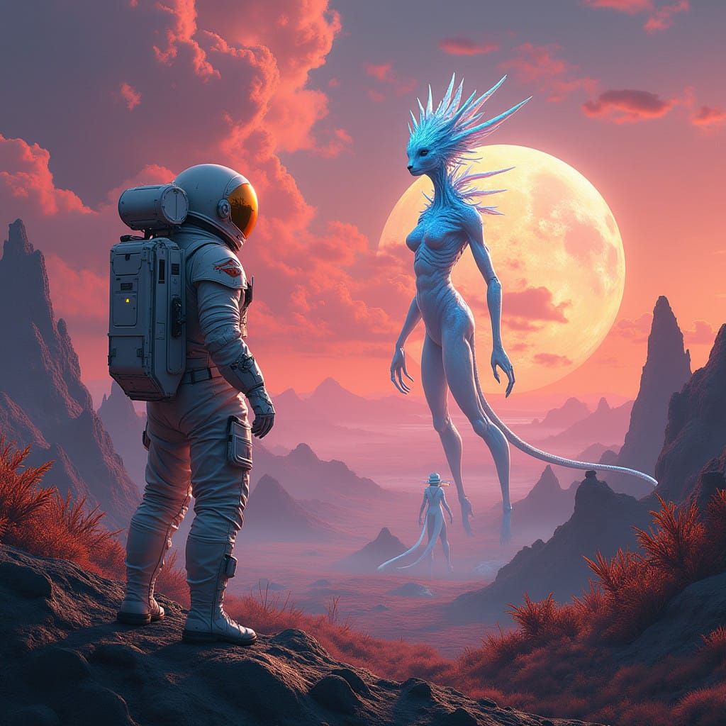 Astronaut Meets Alien in Breathtaking, Cyberpunk-Inspired La...