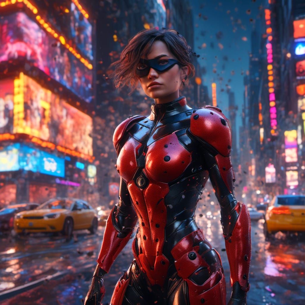 Hyperrealistic Ladybug Superhero in New York