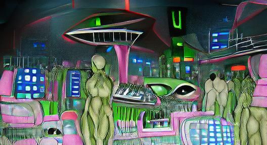 Vibrant Alien Nightclub in Cel-Shaded Sci-Fi Style