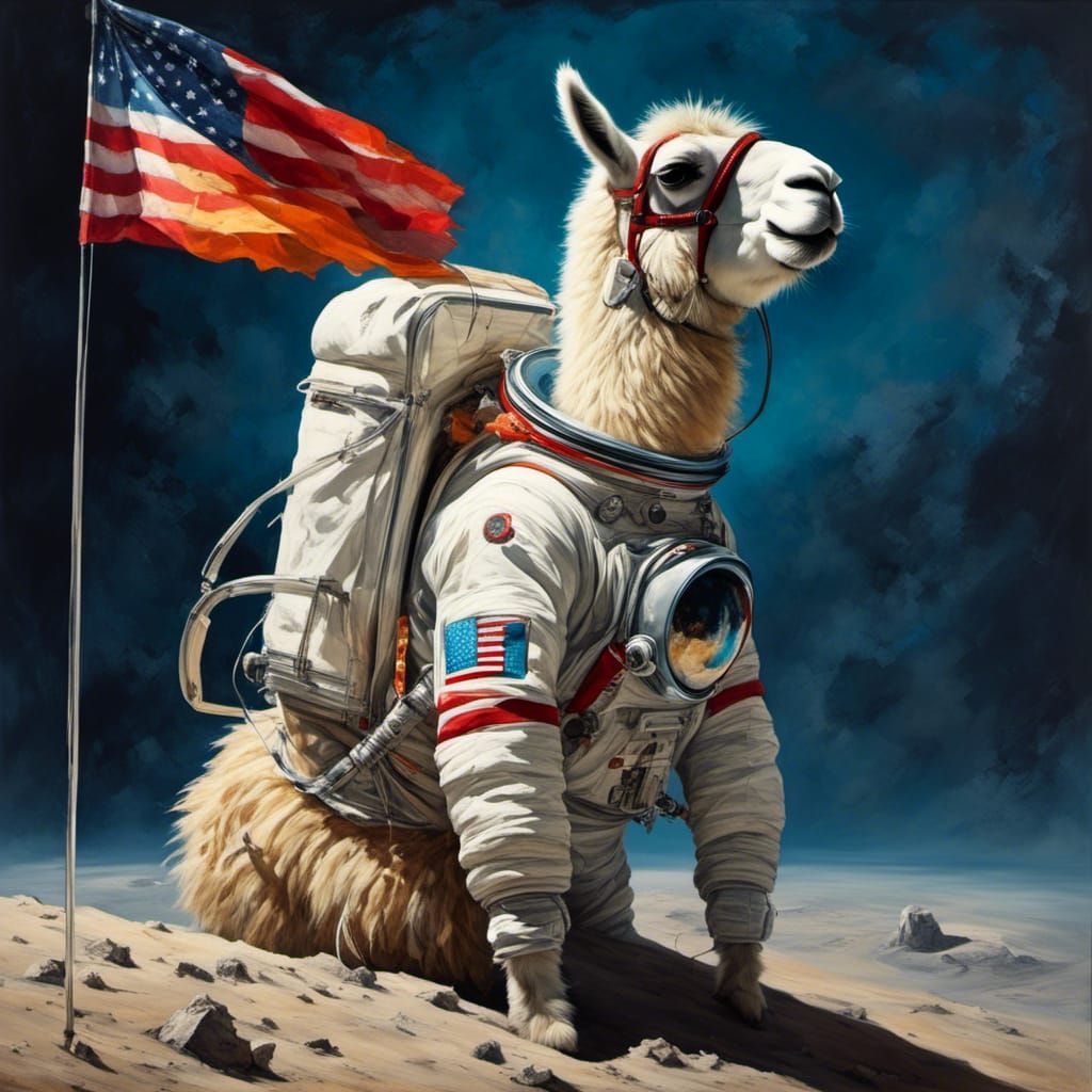 Llama Astronaut on the Moon in Hyperreal Style