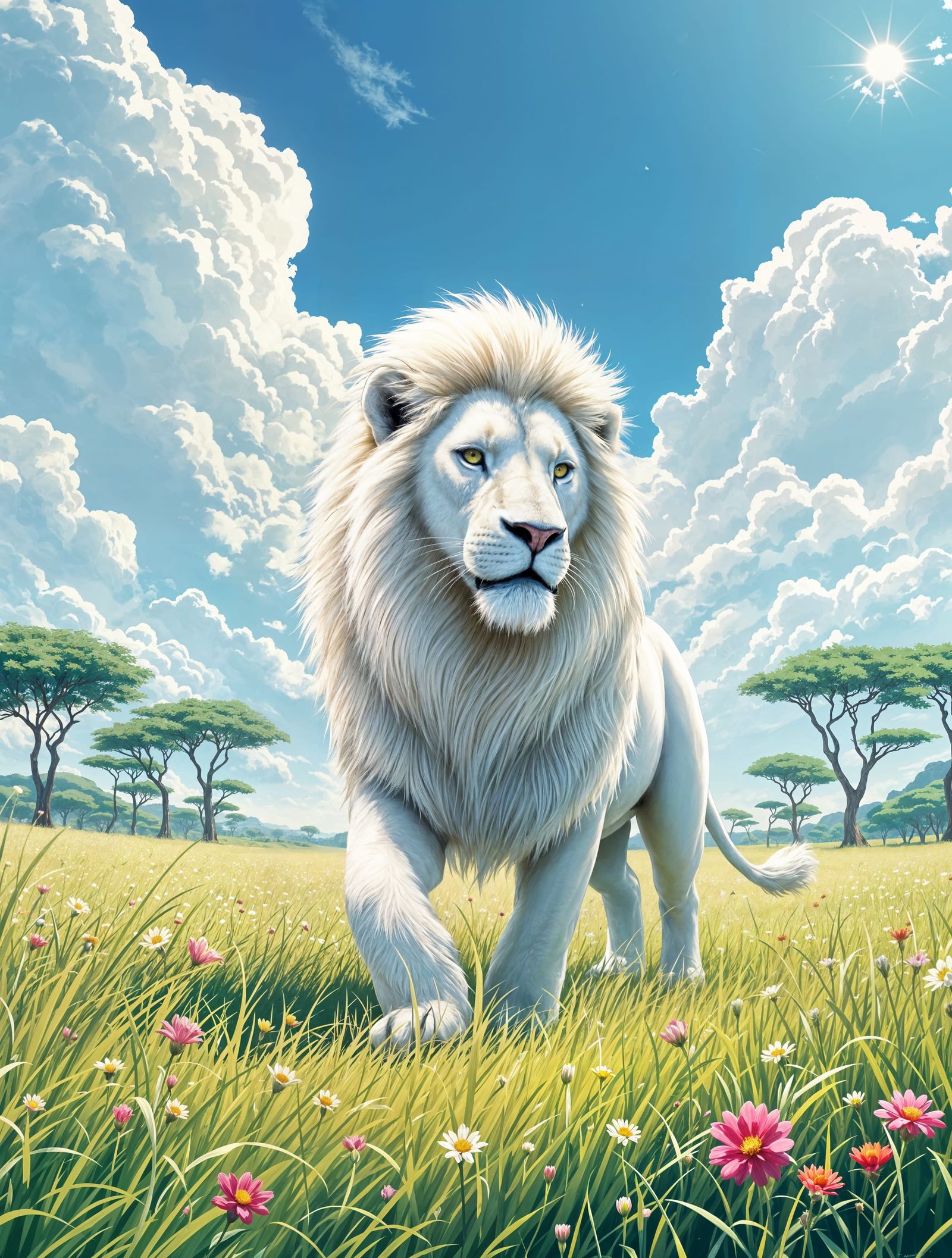 Surreal Savannah Majesty in Anime-Inspired Digital Art