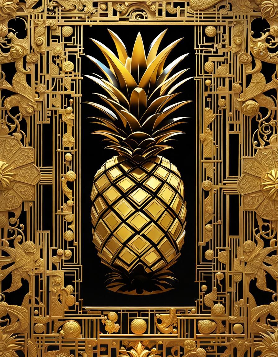 Gilded Pineapple in Art Nouveau Style