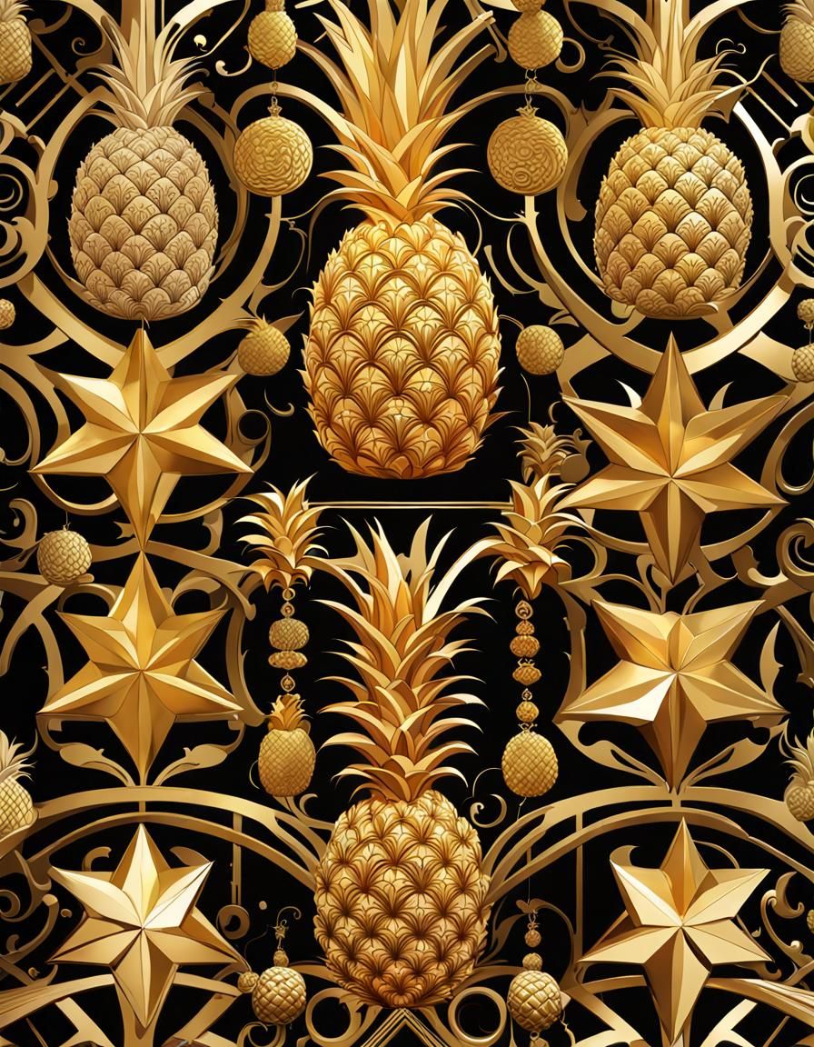 Golden Star Wars Pineapple in Art Nouveau Style