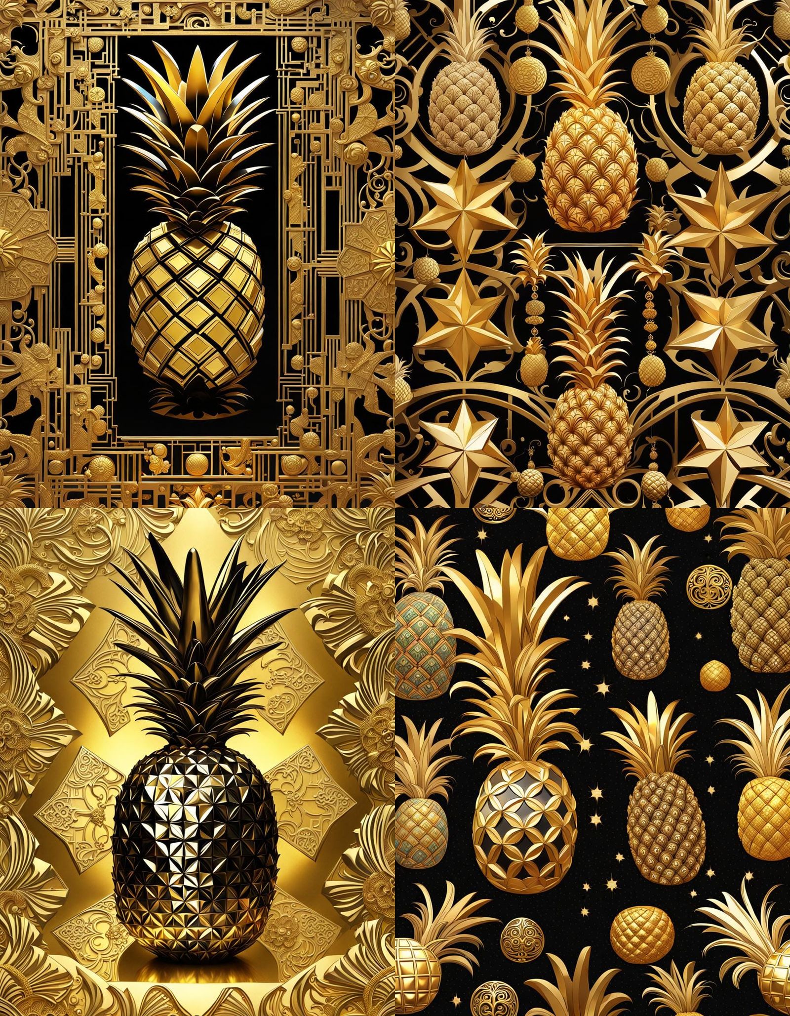 Golden Star Wars Pineapple in Klimt Art Nouveau Style