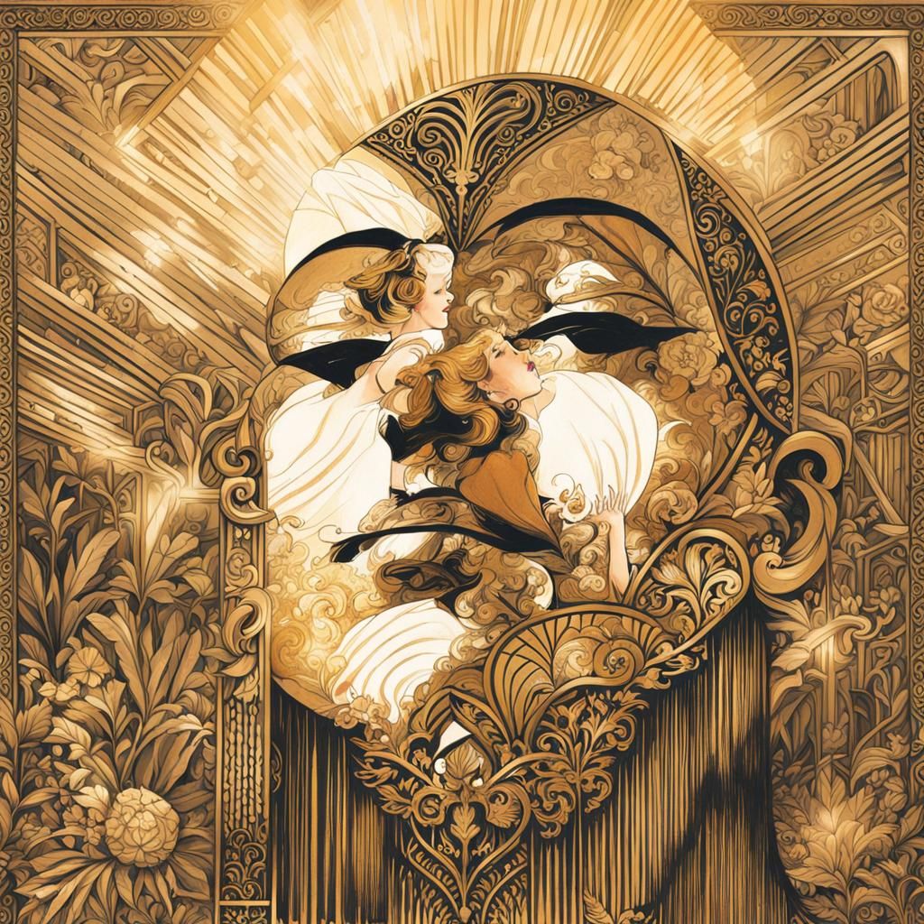 Art Deco Woman on Throne: Ink Drawing