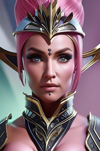 Elven Warrior Princess with Pink Hair, Digital Art
