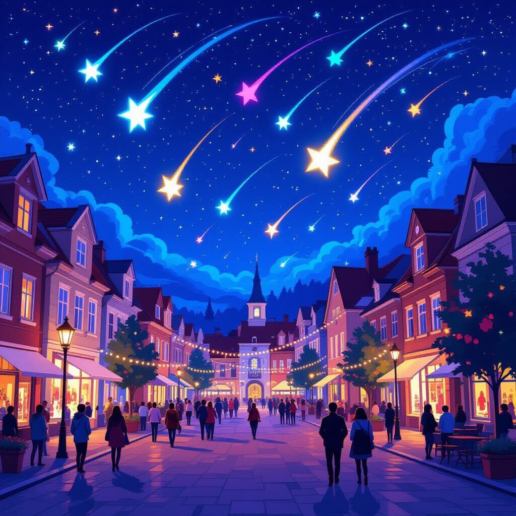 Starfall Night Town Square Celebration with Magical Realism