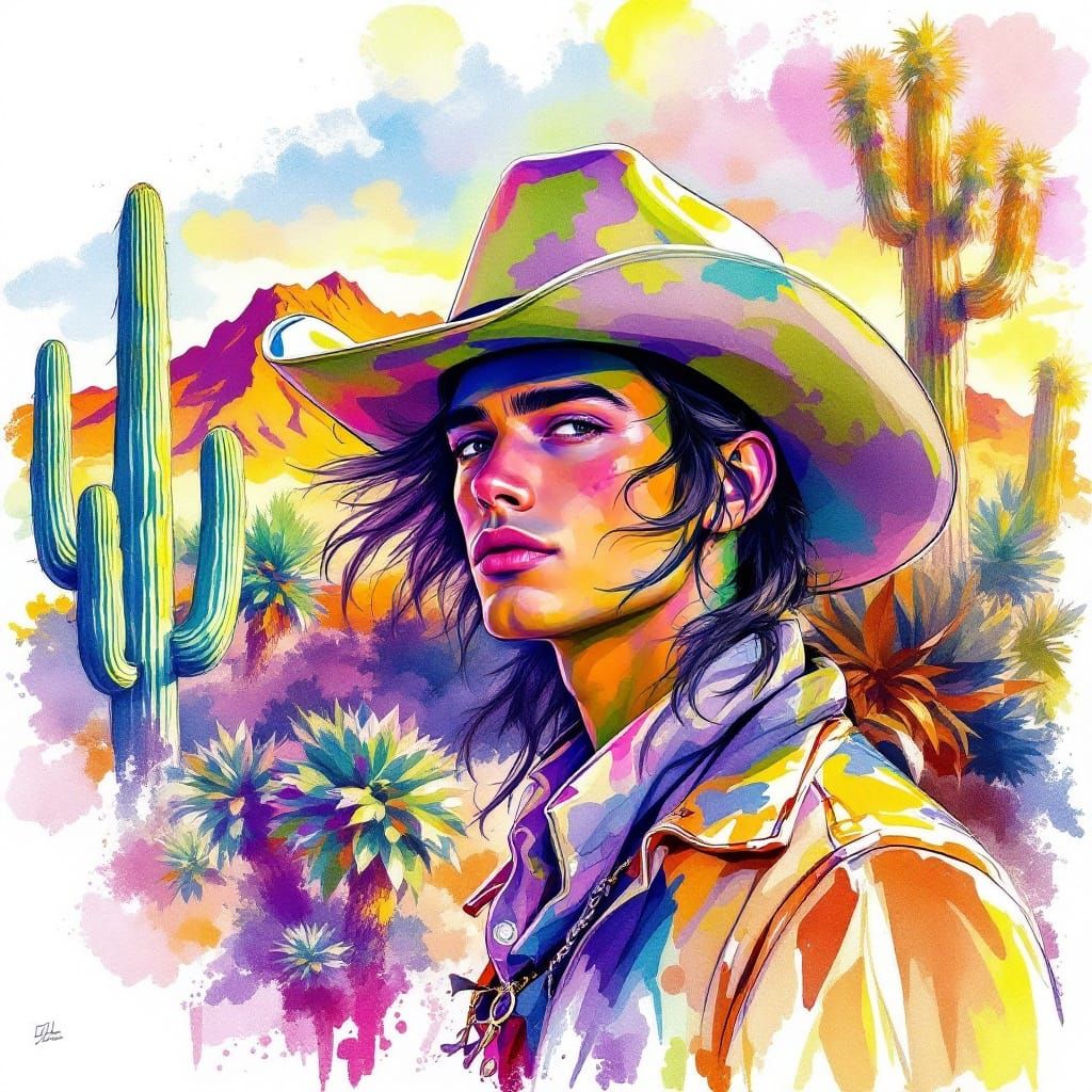 Elegant Gay Cowboy in Vibrant Pastel Colors