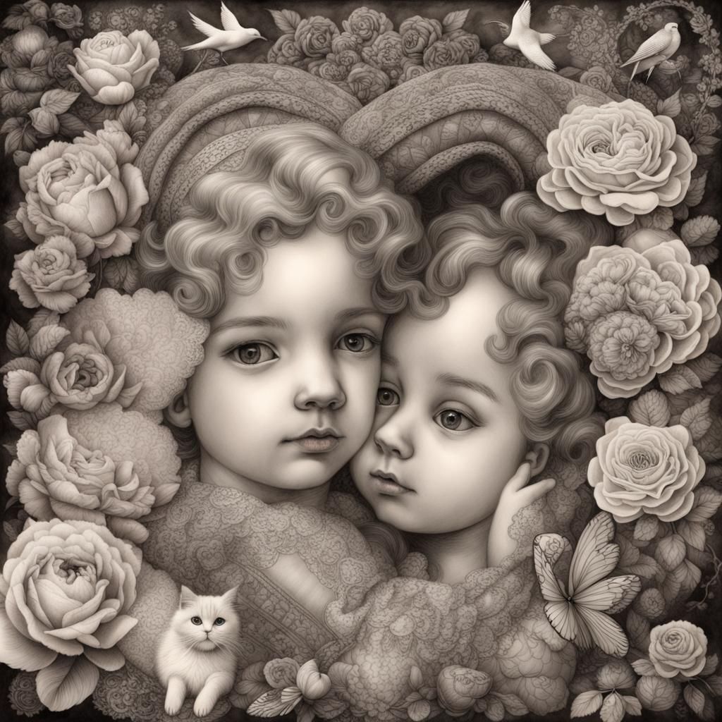 Valentine Collage with Cherubs and Loving Couples