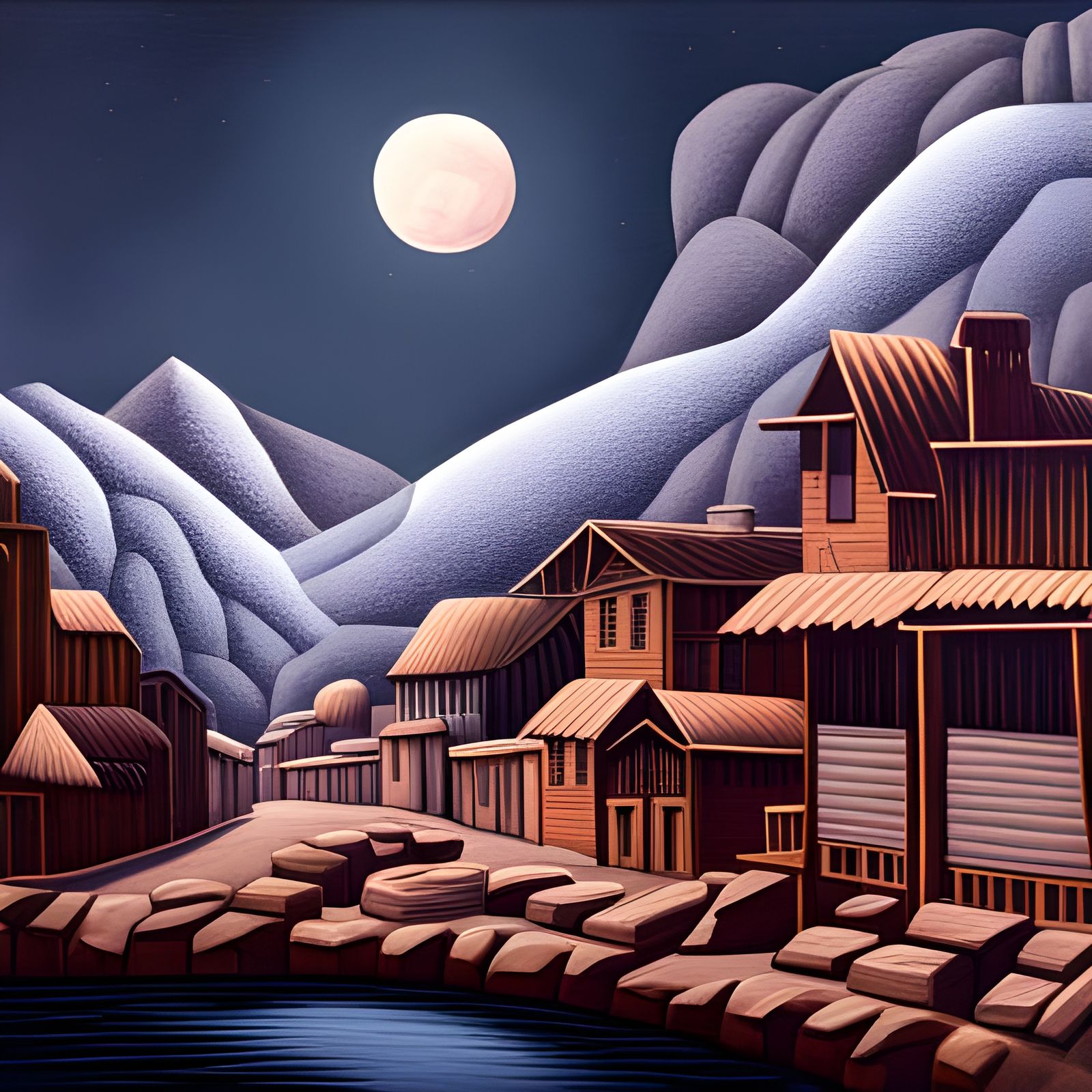 Landscape painting of an early 1900's Indian town by George Callaghan. Highly detailed, intricate, masterpiece.