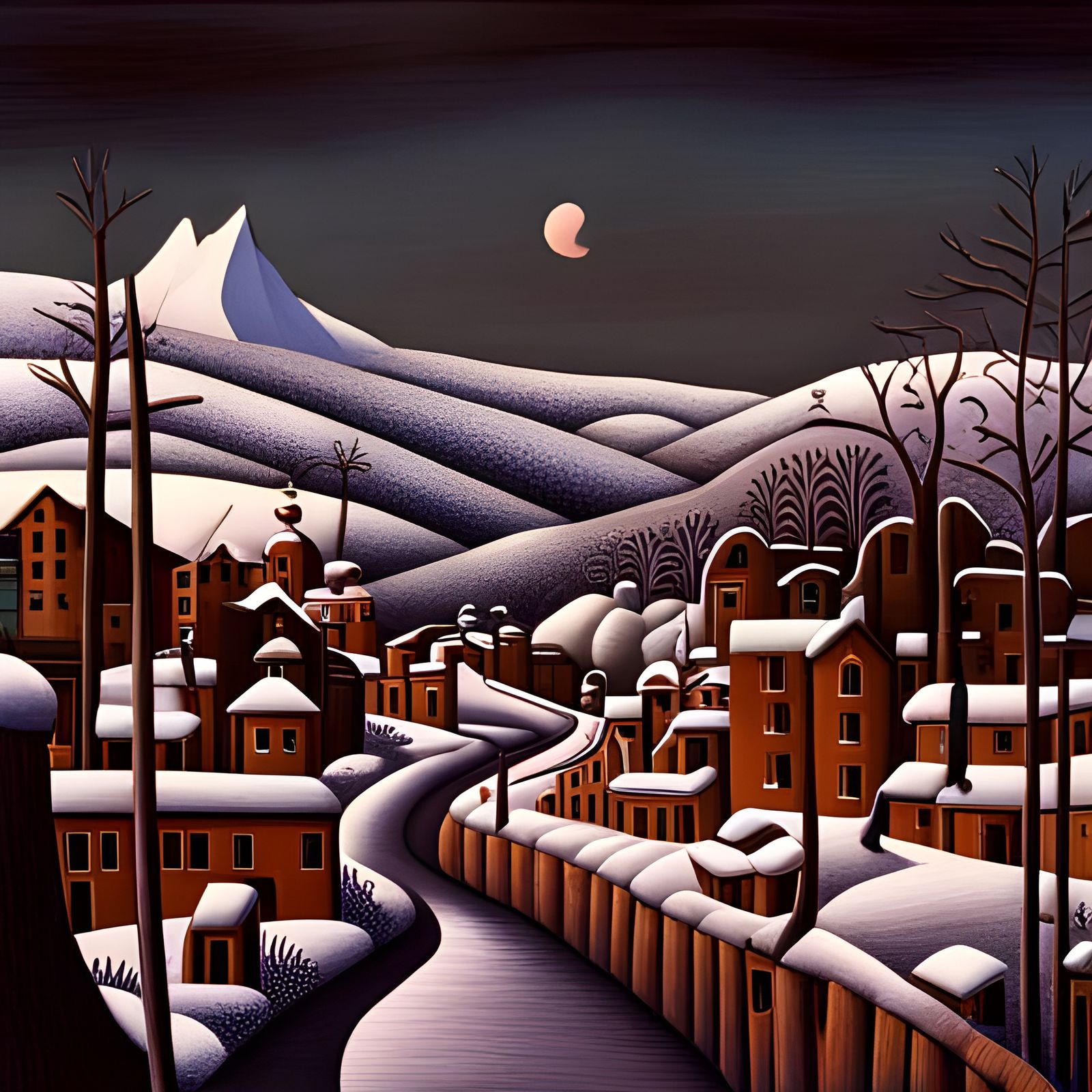 Landscape painting of an early 1900's Indian town by George ...