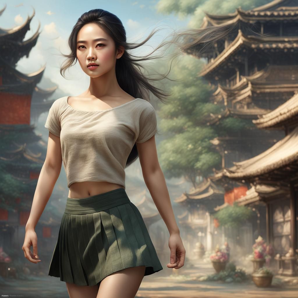 Confident Vietnamese Woman in Linen, Detailed Matte Painting