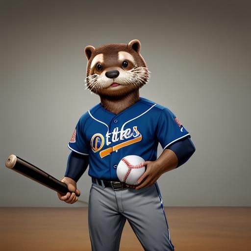 Anthro Otter in Baseball Uniform