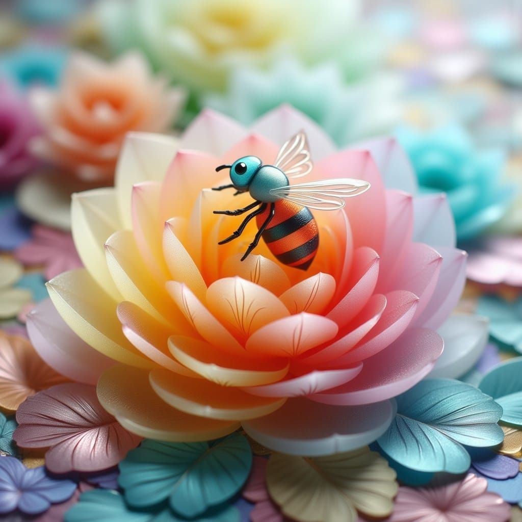 Crystal Bumblebee on Origami Flower