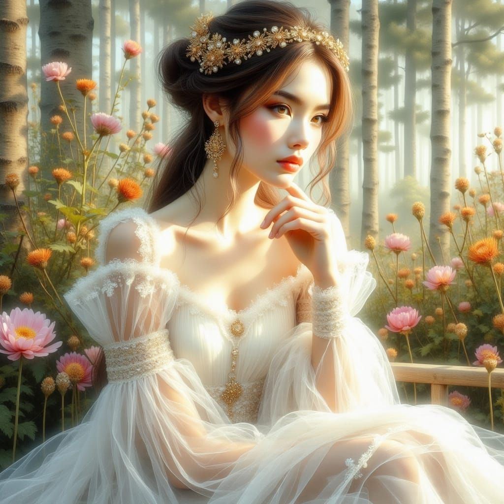 Ethereal Girl in Art Nouveau Style Gown