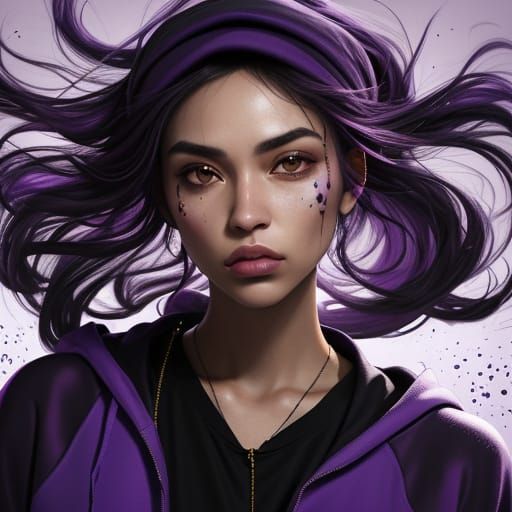 Fashionable Woman in Purple Streetwear Portrait