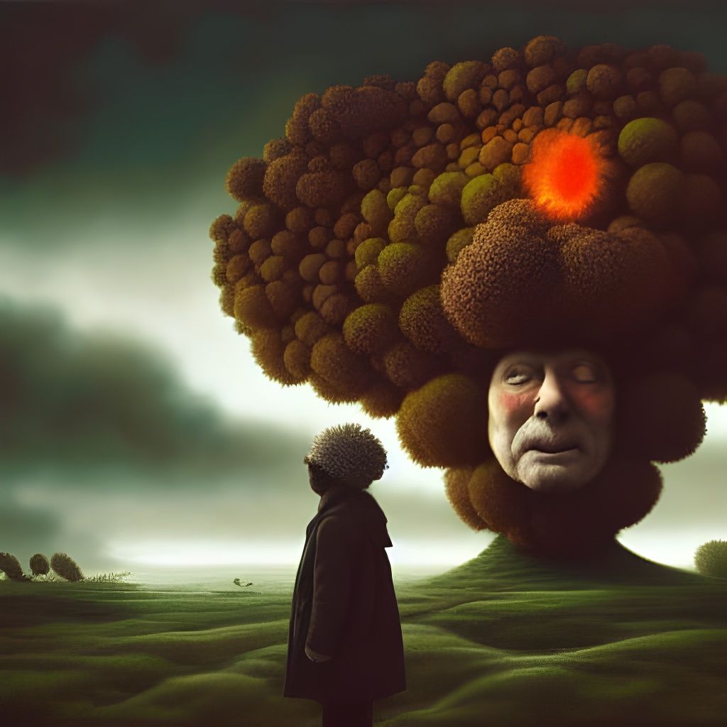 Melancholy Portrait in Hyperrealistic Landscape