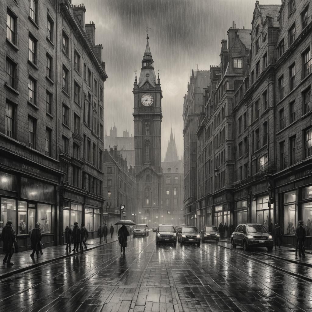 London Street Scene in Charcoal Art