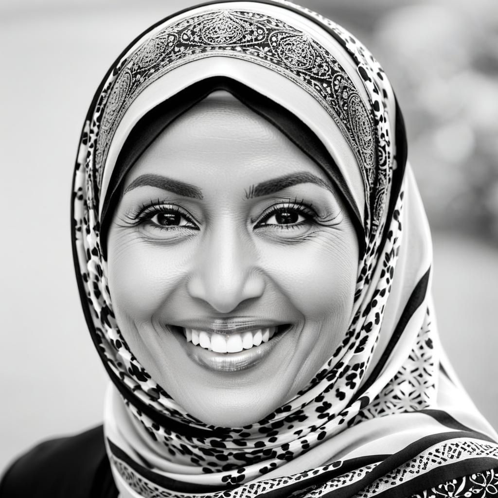 Elegant Black and White Portrait of Woman in Hijab