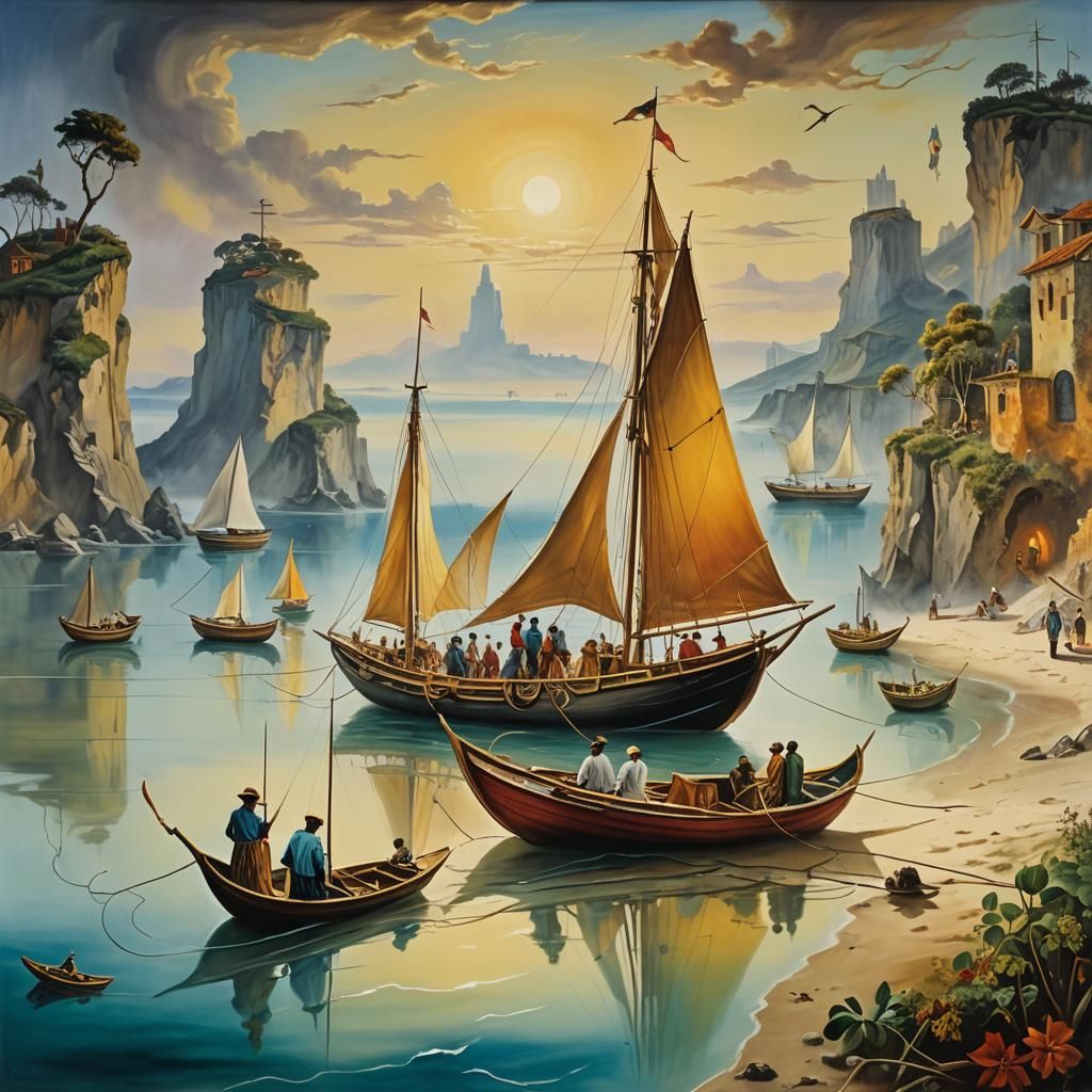 Dali's Surreal Arrival in America: A Vibrant Oil Painting