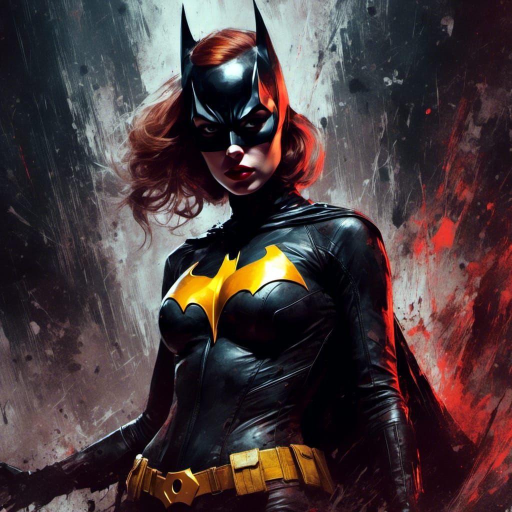 Batgirl Noir Portrait in Ink Splash Art Style