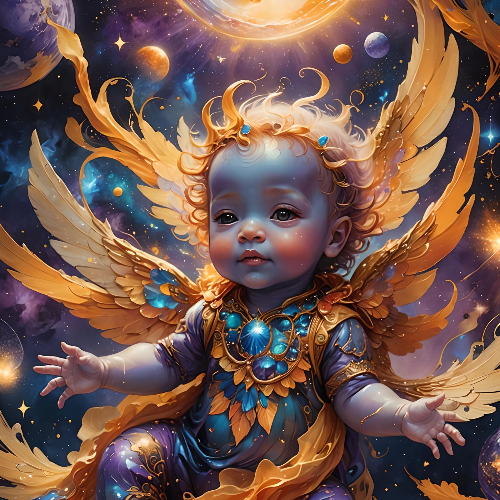 Celestial Baby's Journey to Earth: Fantasy Art