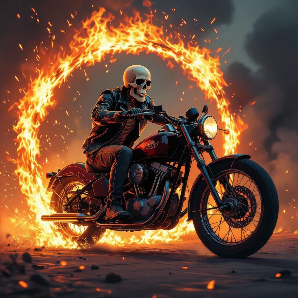 Skeleton Rider Bursts Through Ring of Fire