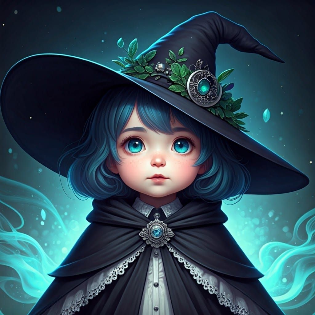 Mystical Baby Witch in Enchanted Dreamscape