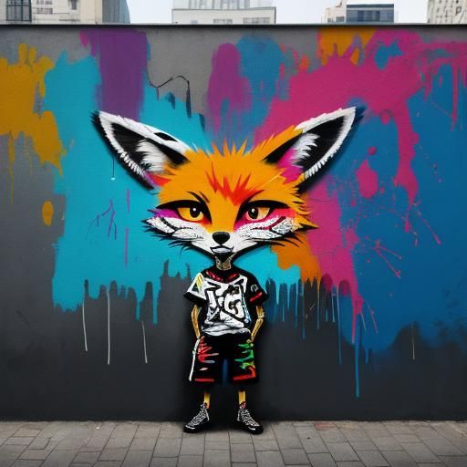 Fox in Graffiti Street Art Style
