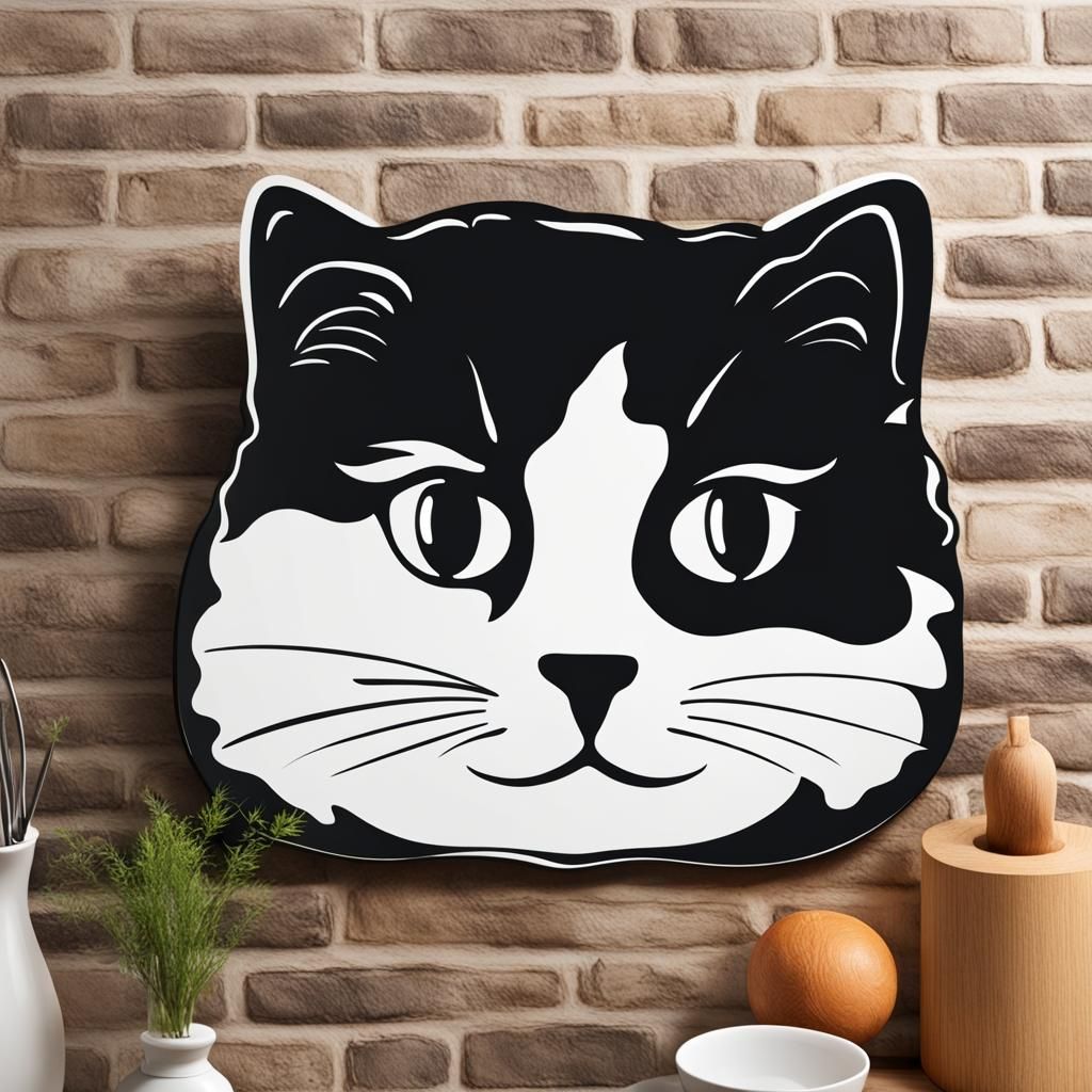 Simple Black and White Cat Kitchen Sign