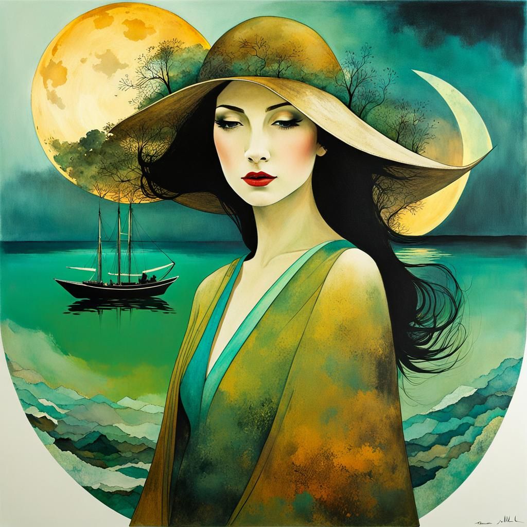 Magical Moonscape: Double Exposure Boat Scene