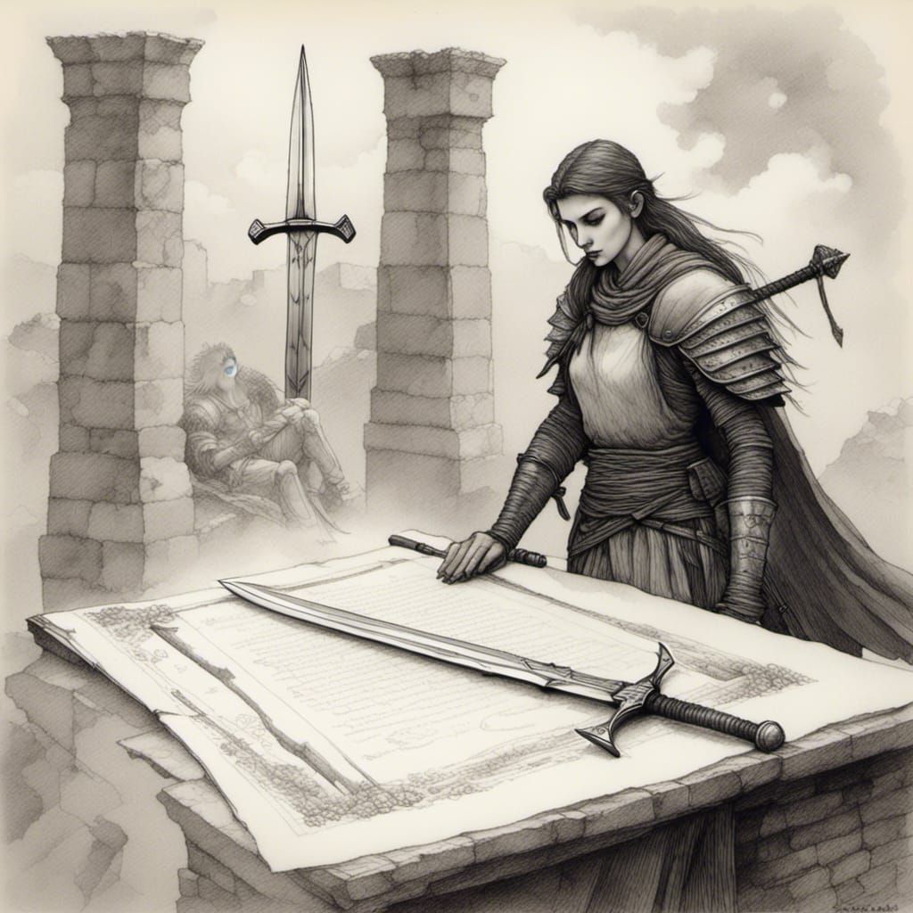 Renaissance RPG Maiden Concept Art with Broadsword