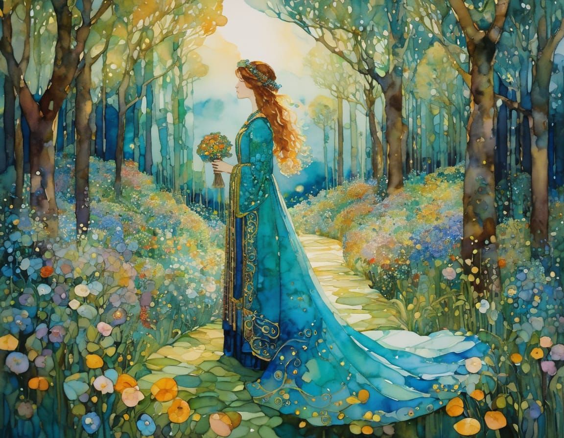 Dreamy Magical Realism Artwork in Klimt Style