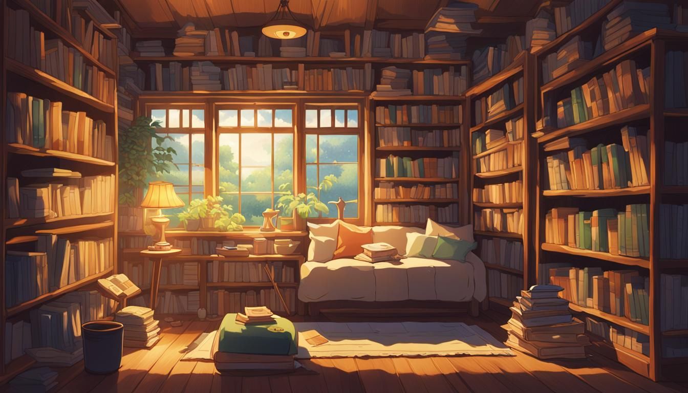 Cozy Book Nook Illustration in Anime Style