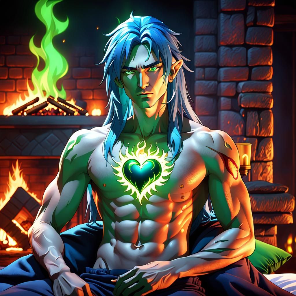 Sad Man with Glowing Heart, Detailed Digital Art
