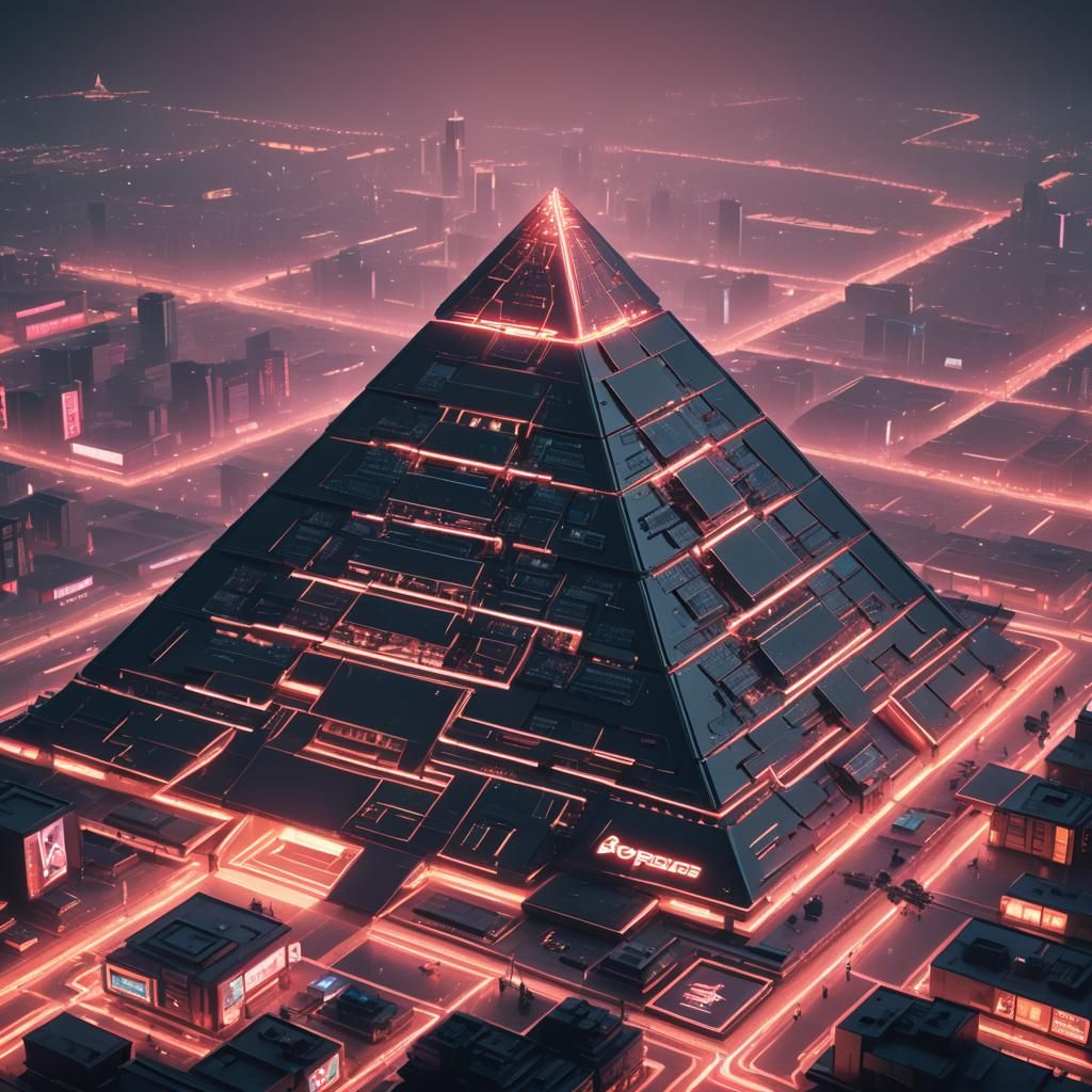 Cyberpunk Microchip Pyramid in Neon Style