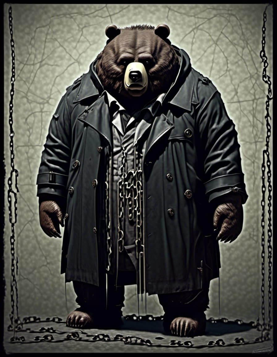 Gothic Bear in Darkness: A Moonlit Photograph