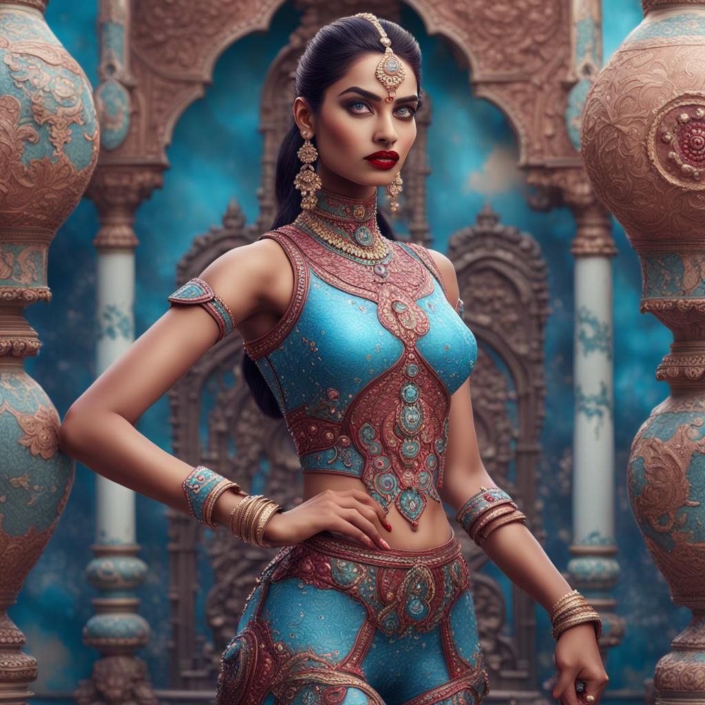 Indian Woman in Swimsuit: 3D Render in Pastel Colors
