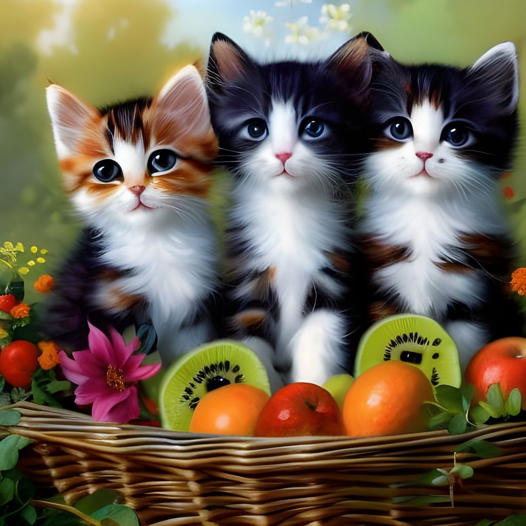 Adorable Kittens with Fruits and Flowers