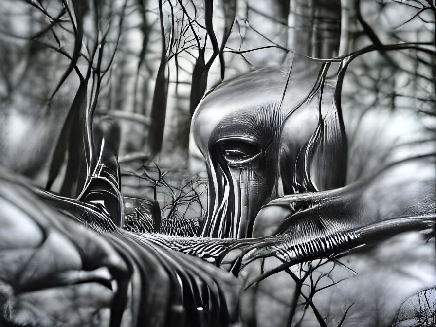Hyperrealistic Ink Forest in Giger Style