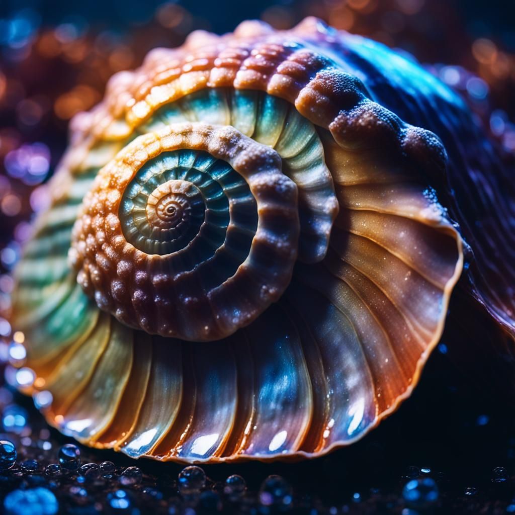 Glistening Water Inside Seashell, Cinematic Still