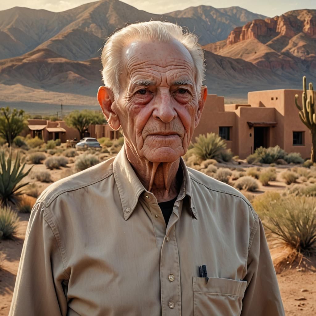 Hyper-Realistic Portrait of an Elderly Man in Desert Landsca...