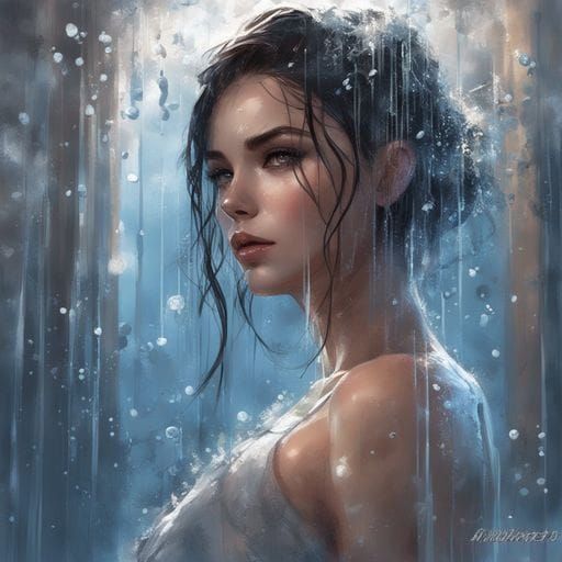 Mesmerizing Girl in Shower, Royo-Inspired Art