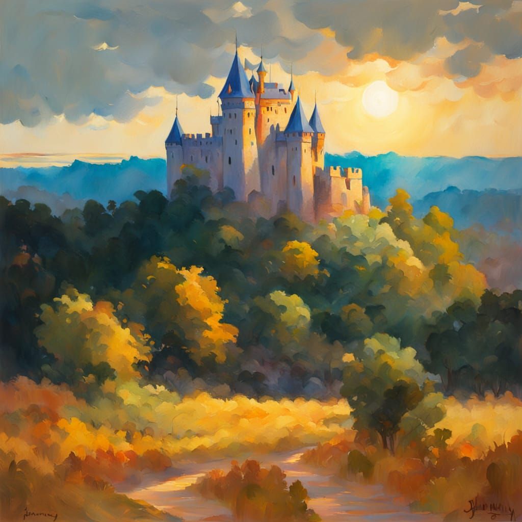 Tiny Castle in an Impressionist Gouache Painting