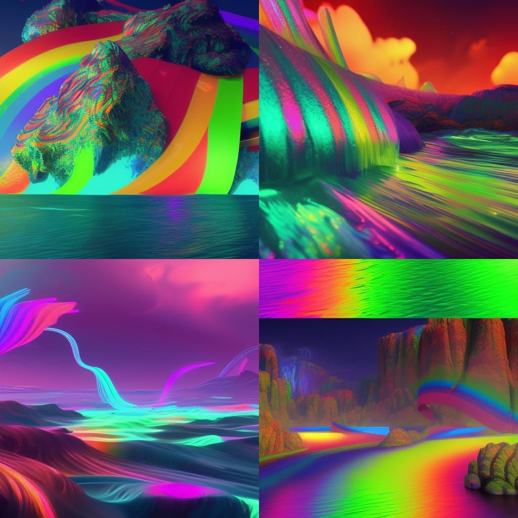 Rainbow Neon Light Waves in Detailed Matte Painting