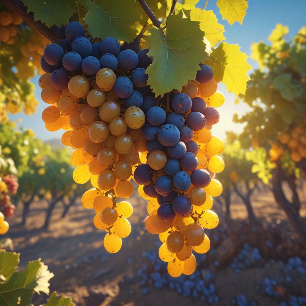 Grenache Vineyard Scene in Vibrant Oil Painting Style