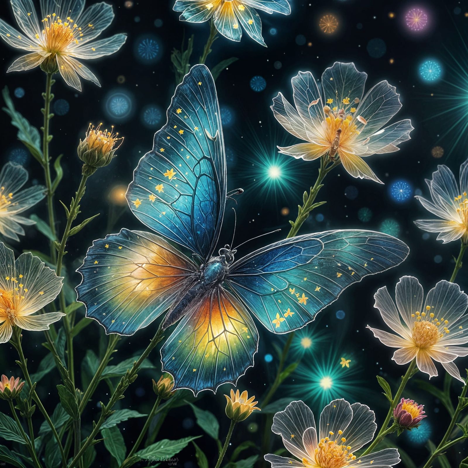 Ethereal Butterfly Illuminates Vibrant Night Sky