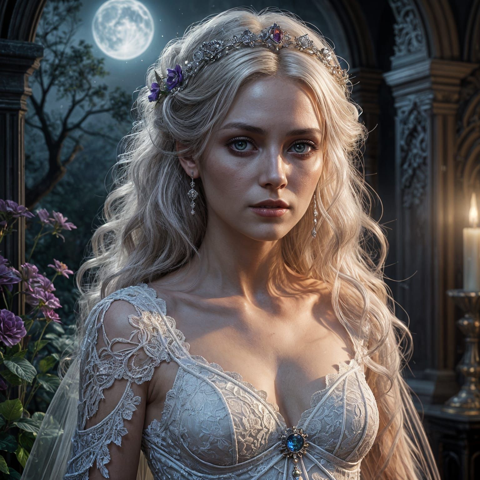 Regal Vampire Bride Under Ethereal Moonlight