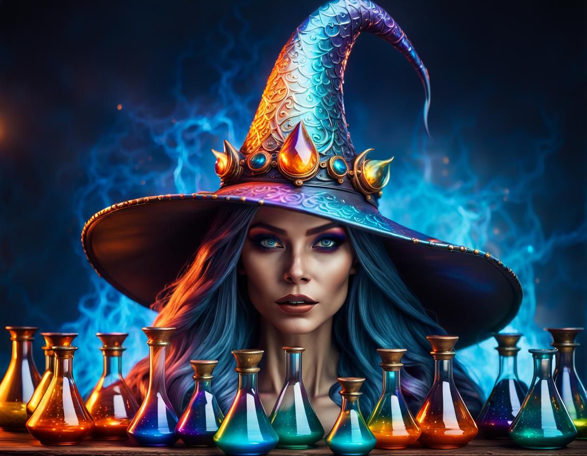 Iridescent Sorceress with Magic Potions